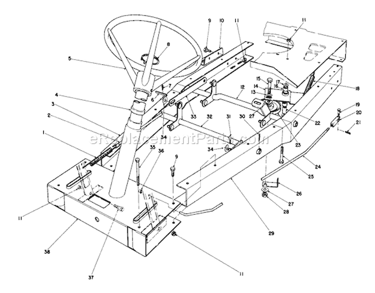 Frame Assembly Diagram and Parts List for 56125 3000001-3999999 - 1983 Toro Lawn Tractor