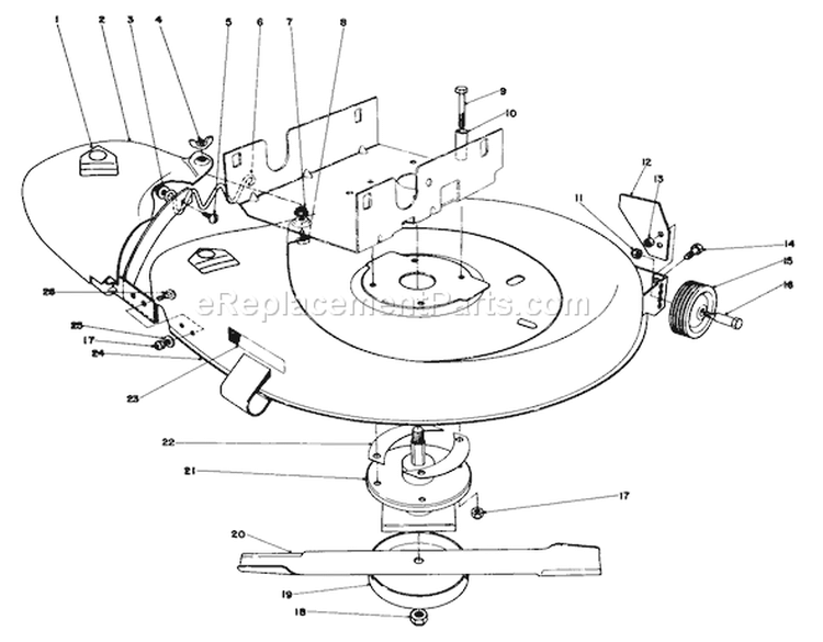 Mower Housing Assembly Diagram and Parts List for 56125 5000001-5999999 - 1985 Toro Lawn Tractor