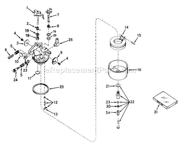 Carburetor Diagram and Parts List for 56125 5000001-5999999 - 1985 Toro Lawn Tractor