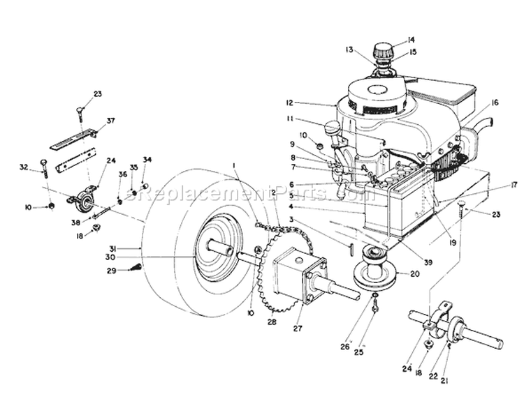 Engine And Axle Assembly Diagram and Parts List for 56125 7000001-7999999 - 1987 Toro Lawn Tractor