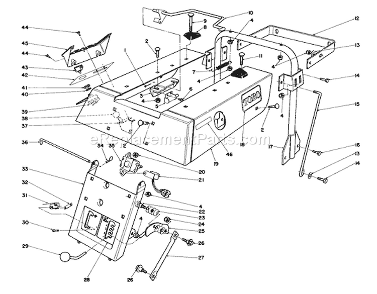 Rear Body Assembly Diagram and Parts List for 56127 8000001-8999999 - 1988 Toro Lawn Tractor