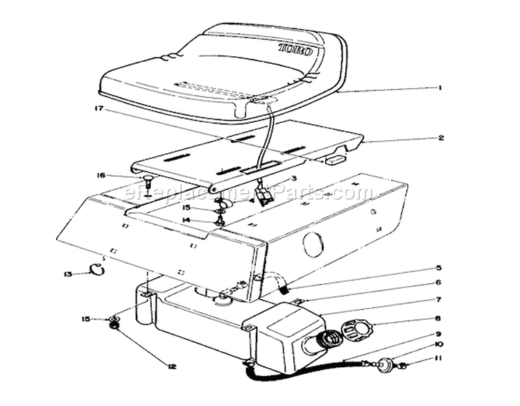 Seat & Gas Tank Assembly Diagram and Parts List for 56127 9000001-9999999 - 1989 Toro Lawn Tractor