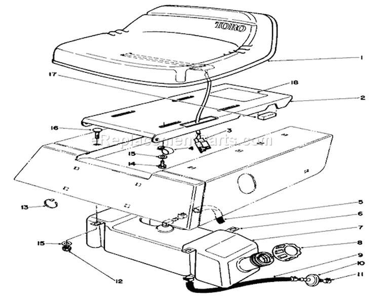 Seat & Gas Tank Assembly Diagram and Parts List for 56128 9000001-9999999 - 1989 Toro Lawn Tractor