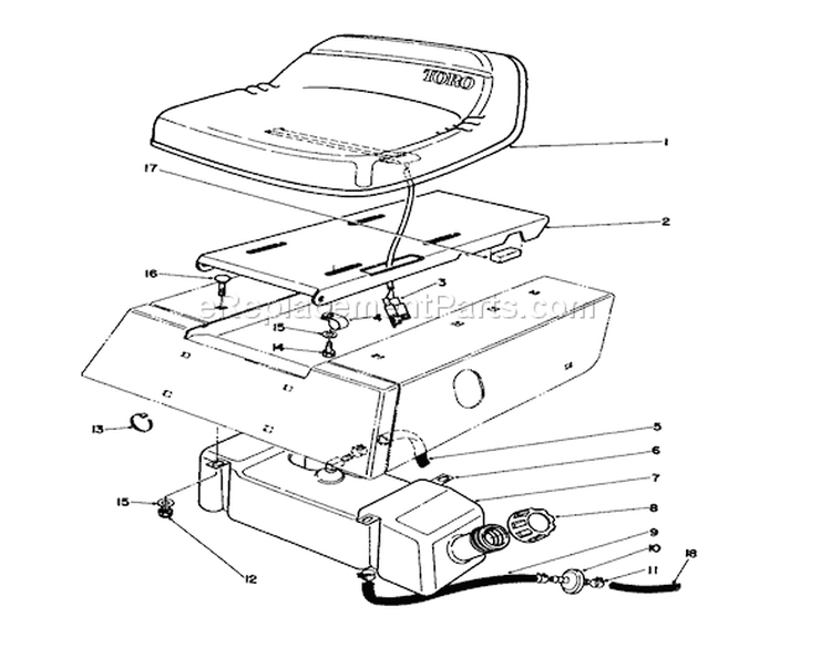 Seat & Gas Tank Assembly Diagram and Parts List for 56132 1000001-1999999 - 1991 Toro Lawn Tractor