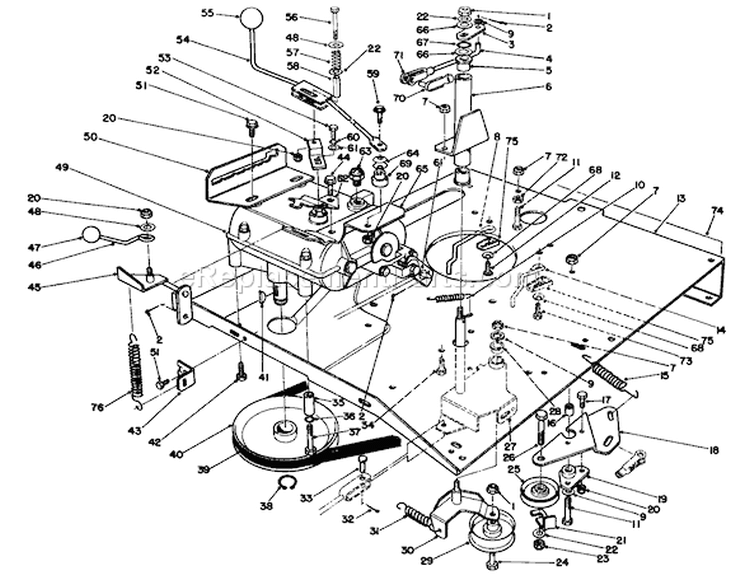Transmission & Linkage Assembly Diagram and Parts List for 56133 1000001-1999999 - 1991 Toro Lawn Tractor
