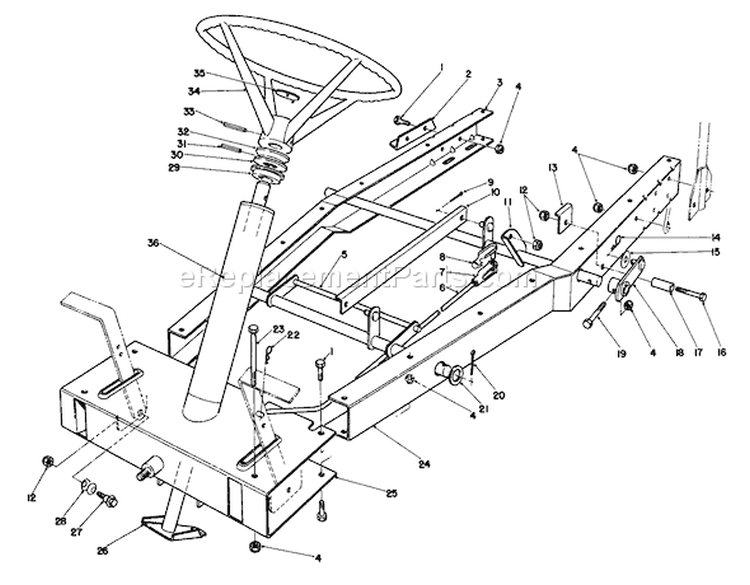 Frame Assembly Diagram and Parts List for 56133 1000001-1999999 - 1991 Toro Lawn Tractor