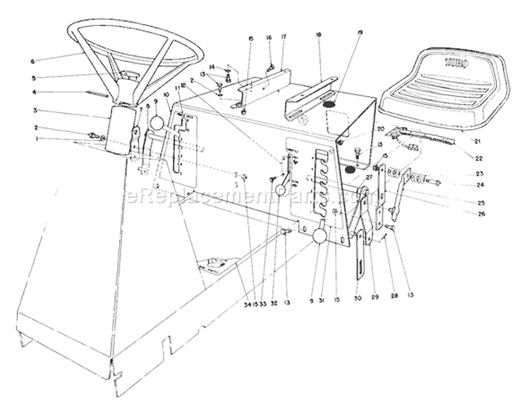 Seat & Steering Wheel Assembly Diagram and Parts List for 56155 4000001-4999999 - 1984 Toro Lawn Tractor