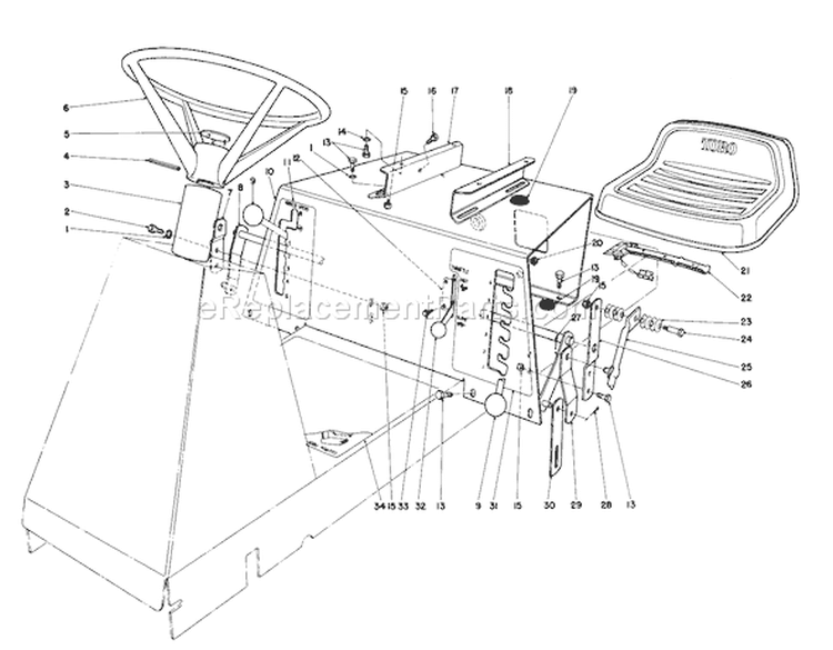 Seat & Steering Wheel Assembly Diagram and Parts List for 56155 5000001-5999999 - 1985 Toro Lawn Tractor