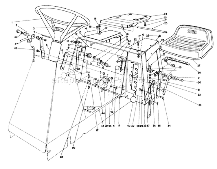 Seat & Steering Wheel Assembly Diagram and Parts List for 56155 6000001-6999999 - 1986 Toro Lawn Tractor
