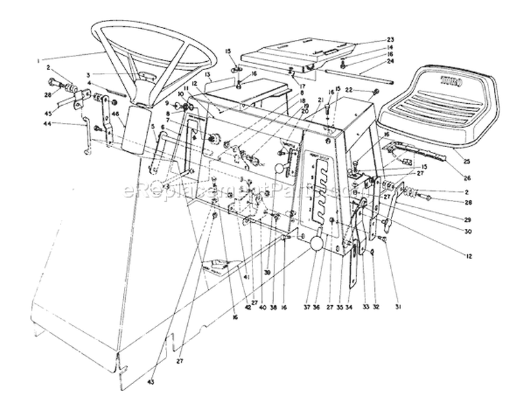 Seat & Steering Wheel Assembly Diagram and Parts List for 56150 6000001-6999999 - 1986 Toro Lawn Tractor