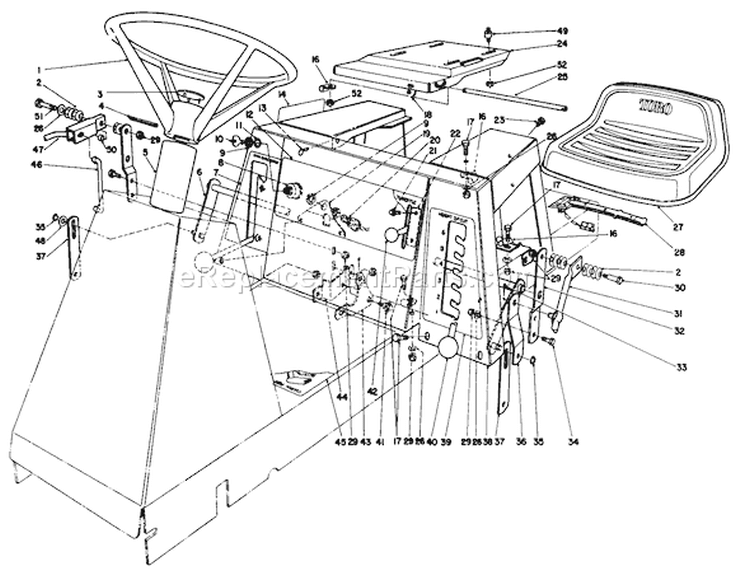 Seat & Steering Wheel Assembly Diagram and Parts List for 56150 7000001-7999999 - 1987 Toro Lawn Tractor