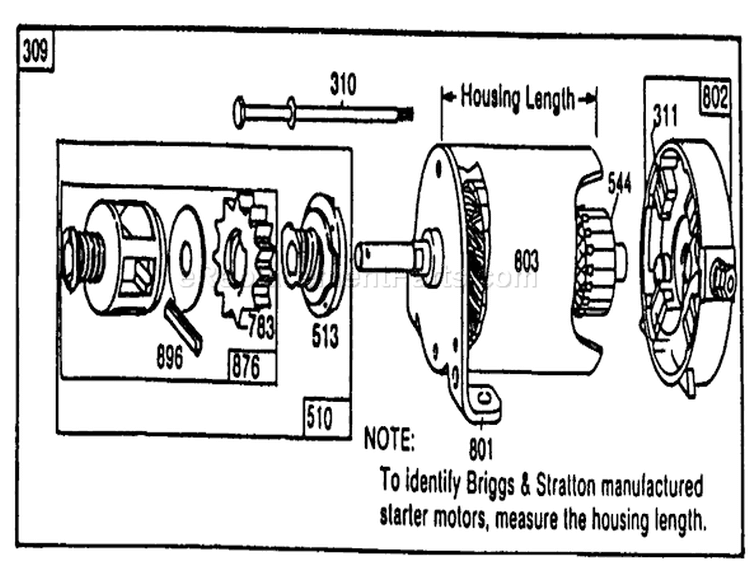 Briggs & Stratton Starter Motor Assembly Diagram and Parts List for 56150 7000001-7999999 - 1987 Toro Lawn Tractor
