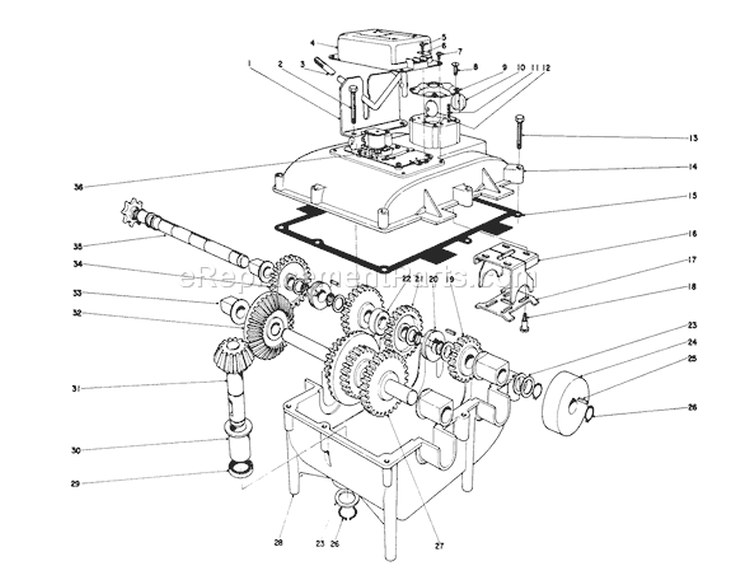 Transmission Assembly Diagram and Parts List for 56173 2000001-2999999 - 1972 Toro Lawn Tractor