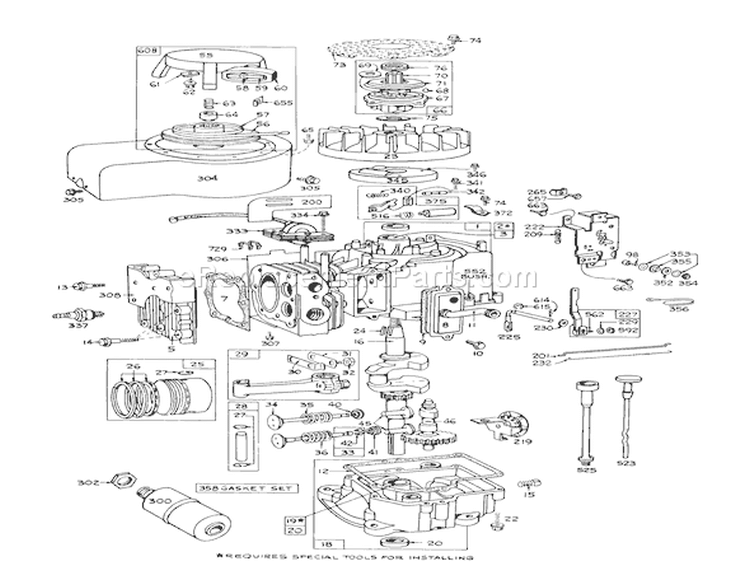 Engine Diagram and Parts List for 56173 2000001-2999999 - 1972 Toro Lawn Tractor