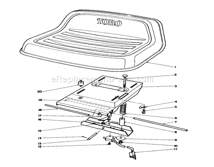 Seat Assembly Diagram and Parts List for 56150 8000001-8999999 - 1988 Toro Lawn Tractor