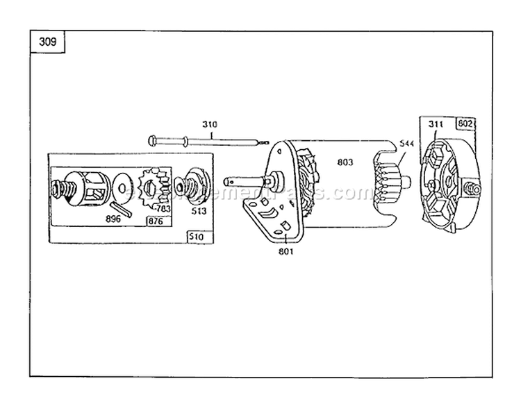 Starter-Briggs & Stratton No. 286707-0119-01 Diagram and Parts List for 56176 1000001-1999999 - 1991 Toro Lawn Tractor