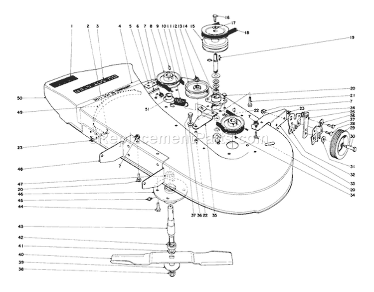32" Cutter Housing Assembly Diagram and Parts List for 56180 3000001-3999999 - 1973 Toro Lawn Tractor