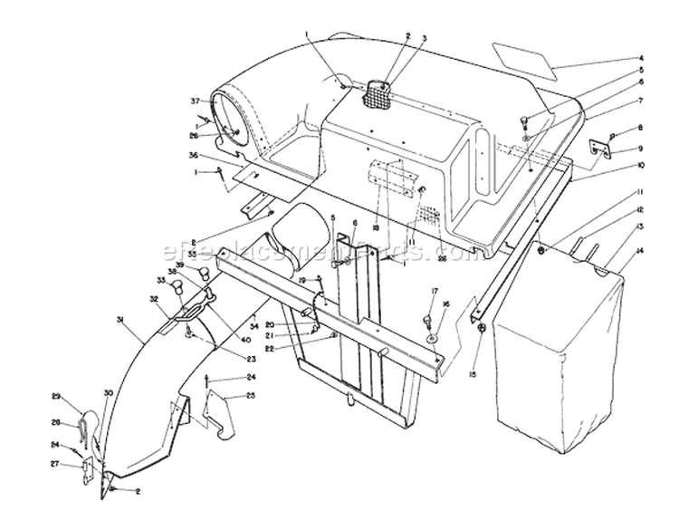 Twin Bagger Grass Catcher Diagram and Parts List for 56190 1000001-1999999 - 1991 Toro Lawn Tractor