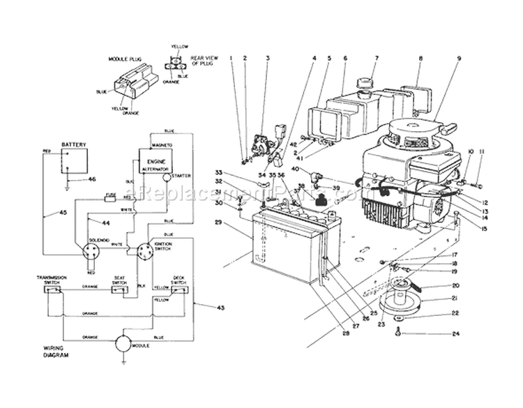 Engine Assembly Diagram and Parts List for 56190 1000001-1999999 - 1991 Toro Lawn Tractor