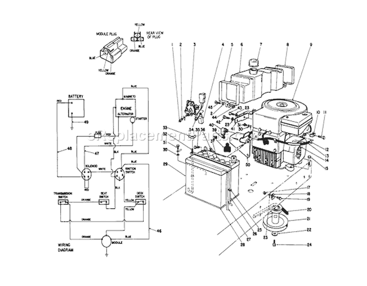 Engine Assembly Diagram and Parts List for 56185 1000001-1999999 - 1991 Toro Lawn Tractor
