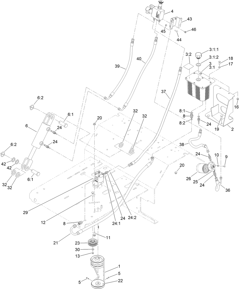 Auxiliary Hydraulic Assembly Diagram and Parts List for 29521 408863720 - 412699999 Toro Aerator