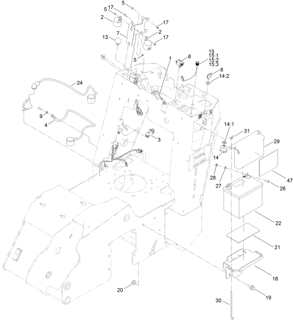 Electrical Assembly Diagram and Parts List for 22984 407680000 - 407999999 Toro Lawn Tractor Accessories