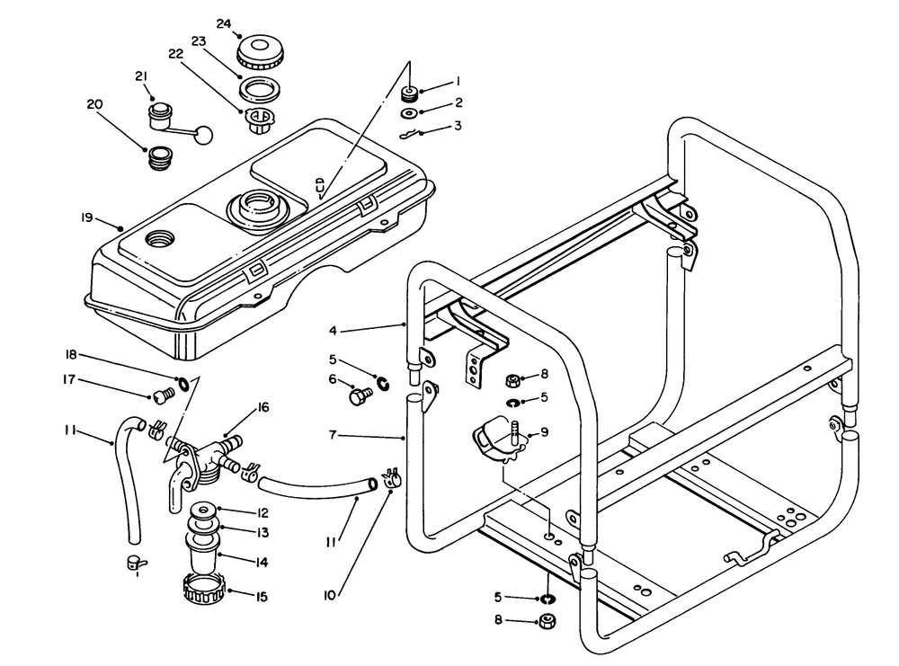 Fuel Tank & Frame Assembly Diagram and Parts List for 62012 7000001 - 7999999 Toro Generator