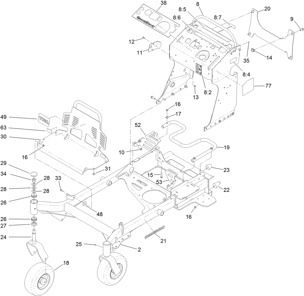 Frame Assembly Diagram and Parts List for 74519 400000000-403253174 Toro Lawn Mower