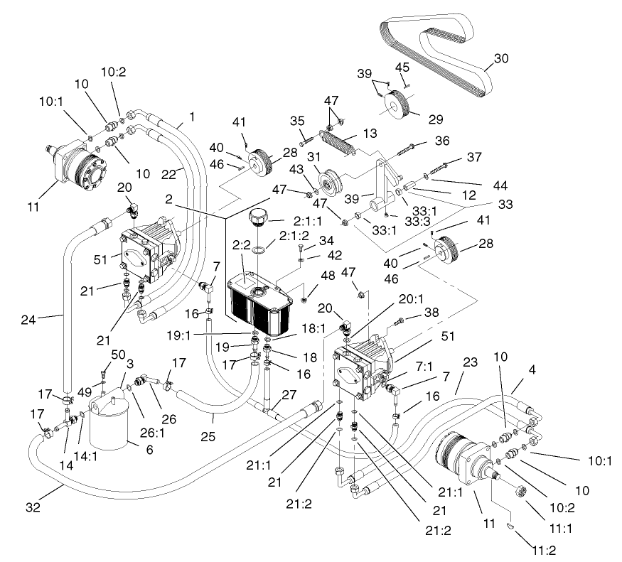 Hydraulic System Assembly Diagram and Parts List for 74236 (220000001-220999999)(2002) Toro Lawn Mower