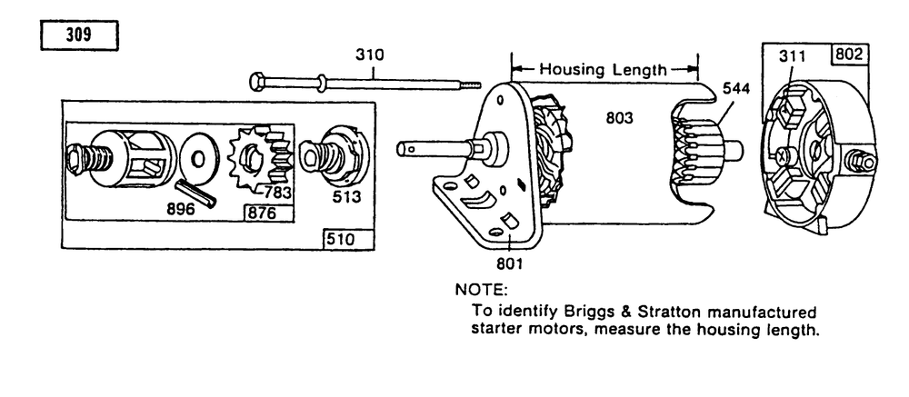 Starter-Briggs & Stratton No. 191707-0121-01, 257707-0124-01 & 286707-0119-01 Diagram and Parts List for 70140 3900001 - 3999999 Toro Lawn Tractor