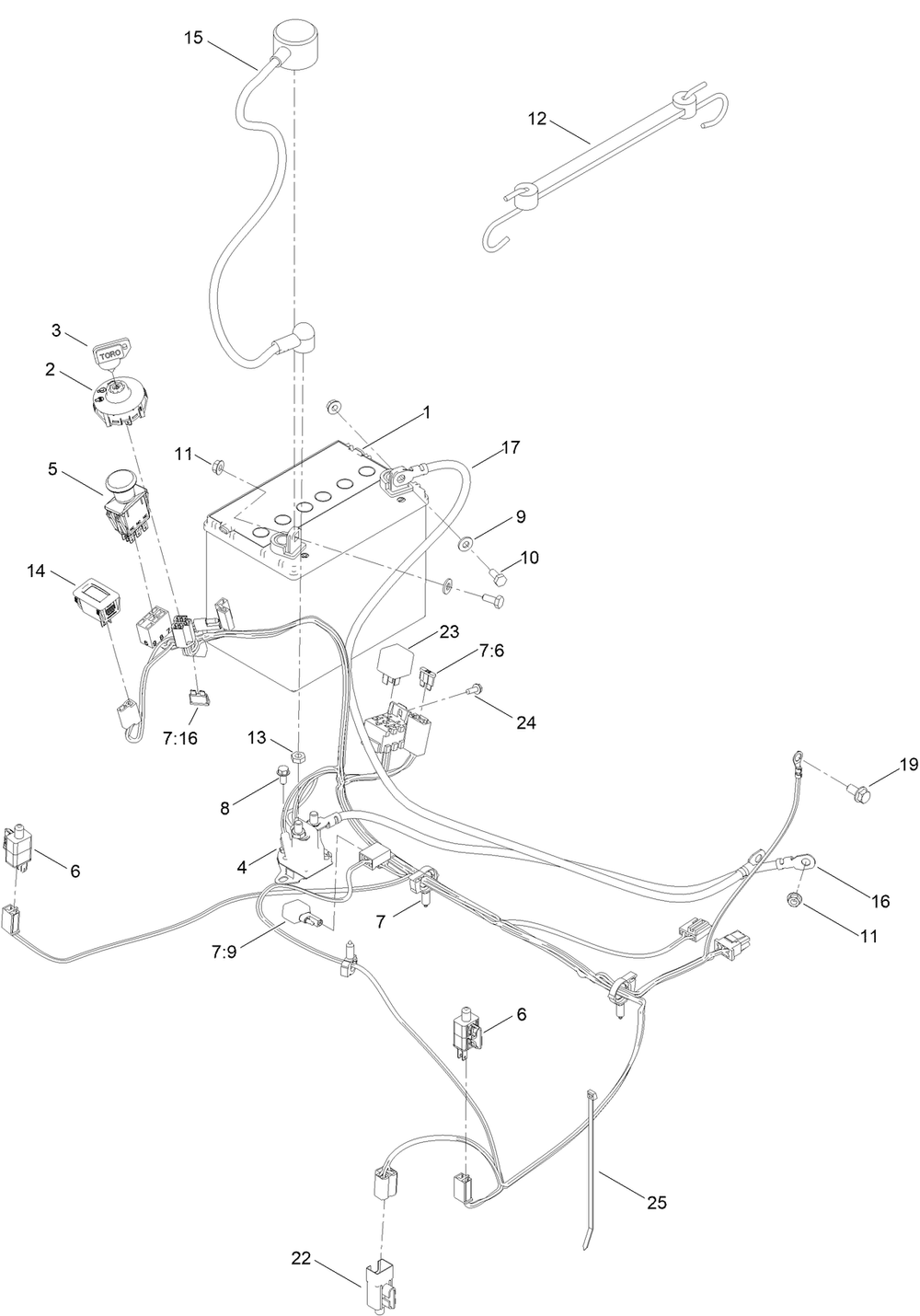 Electrical Assembly Diagram and Parts List for 75306 412300000 - 999999999 Toro Lawn Tractor