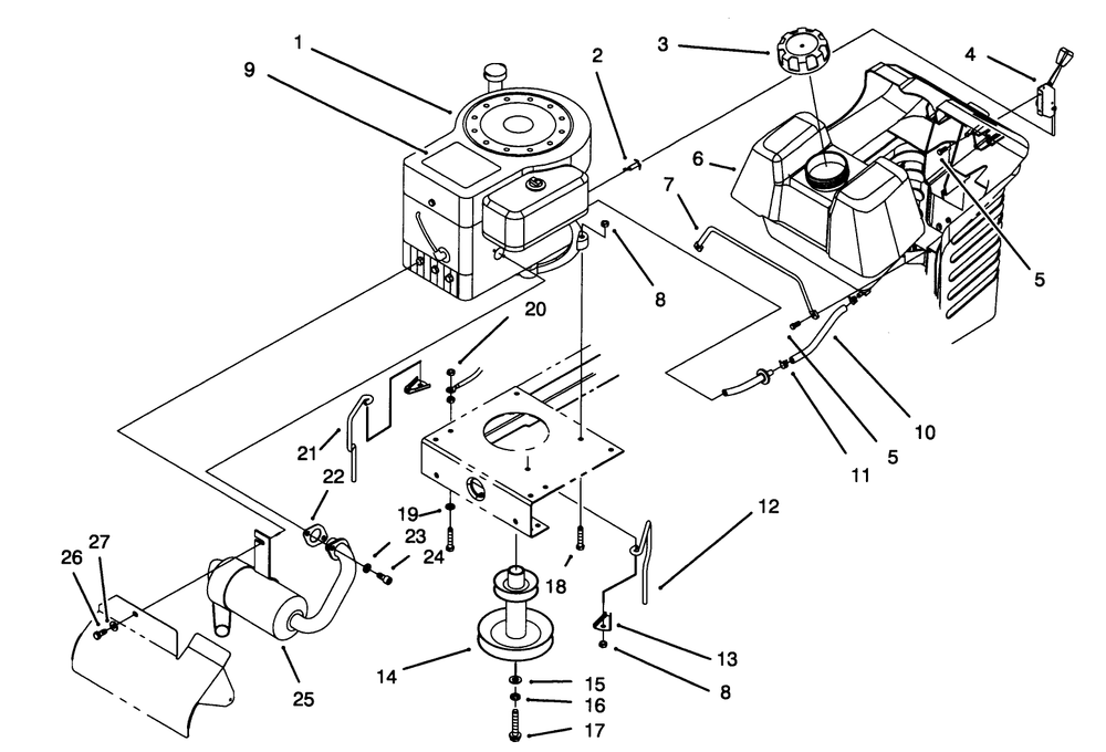 Engine Assembly Diagram and Parts List for 71202 4900001 - 4999999 Toro Lawn Tractor