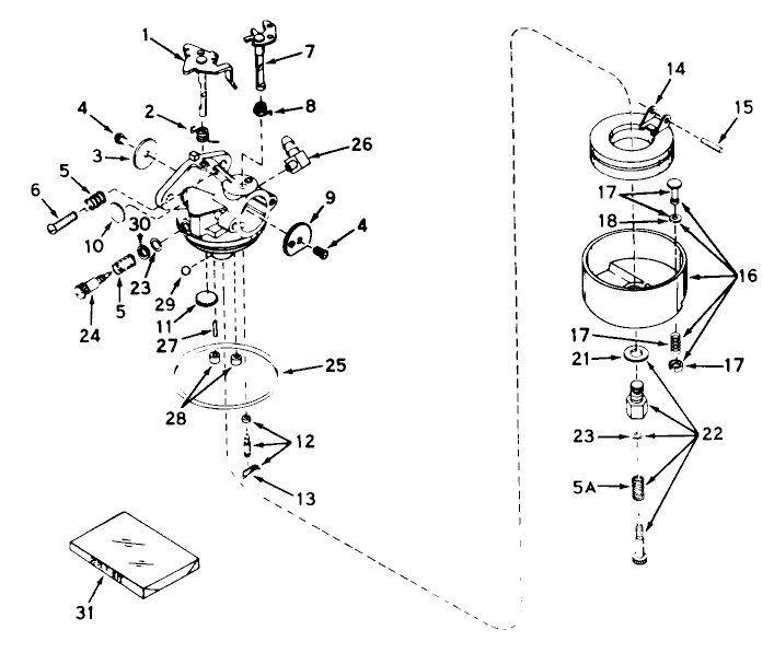 Carburetor No. 631447 Diagram and Parts List for 55150 9000001 - 9999999 Toro Lawn Tractor