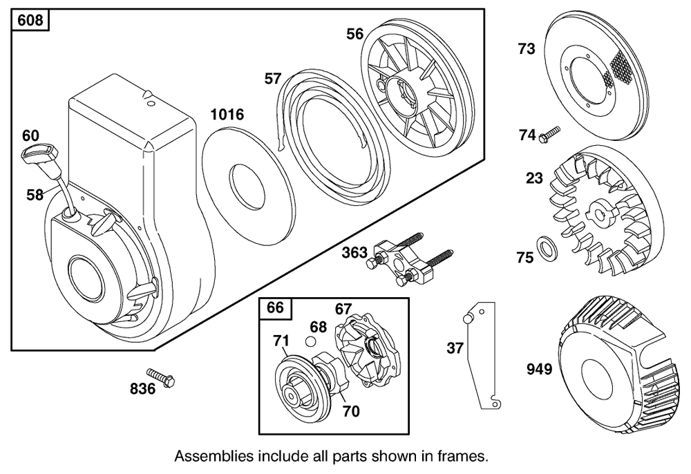 Engine-Briggs And Stratton Model # 92252-0129-02 Diagram and Parts List for 62064 890001 - 899999 Toro Aerator