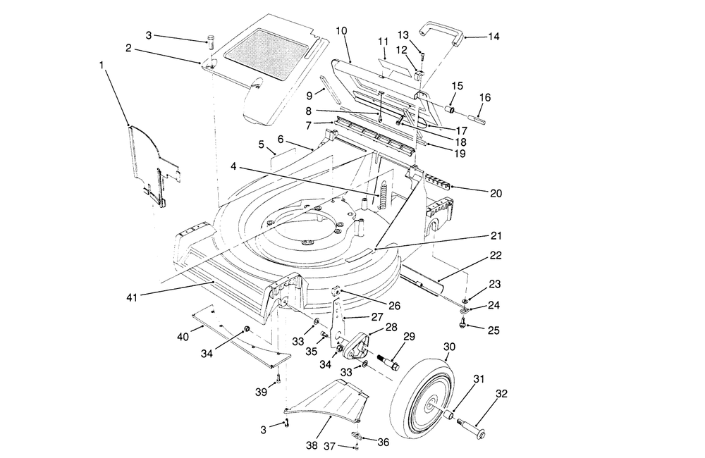 Housing Assembly Diagram and Parts List for 26625BG 0000001 - 0999999 Toro Lawn Mower