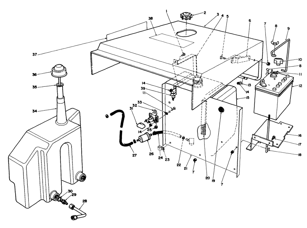 Hood-Gas & Hydraulic Tank Assembly Diagram and Parts List for 30718 0000001 - 0999999 Toro Lawn Tractor