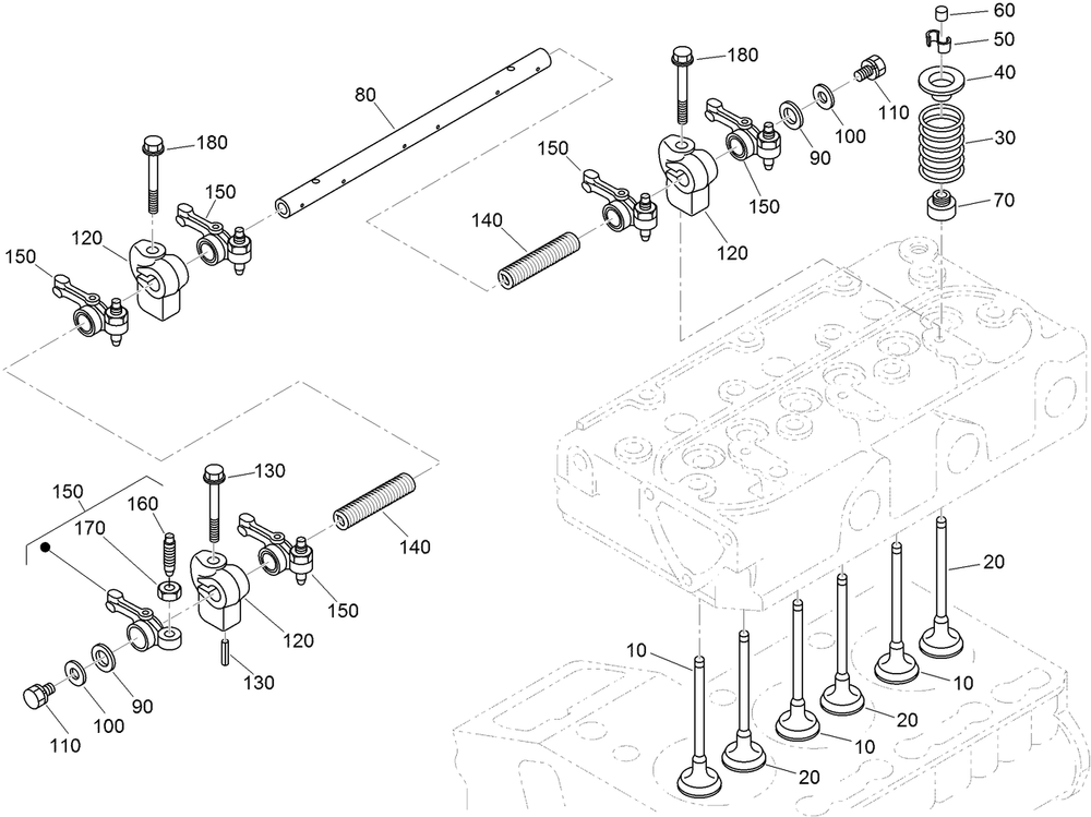 Valve And Rocker Arm Assembly Diagram and Parts List for 72264TE 406427909-406429999 Toro Lawn Mower
