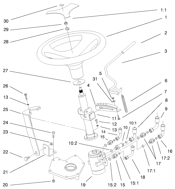 Power Steering And Tilt Assembly Diagram and Parts List for 73560 8900001 - 8999999 Toro Lawn Tractor
