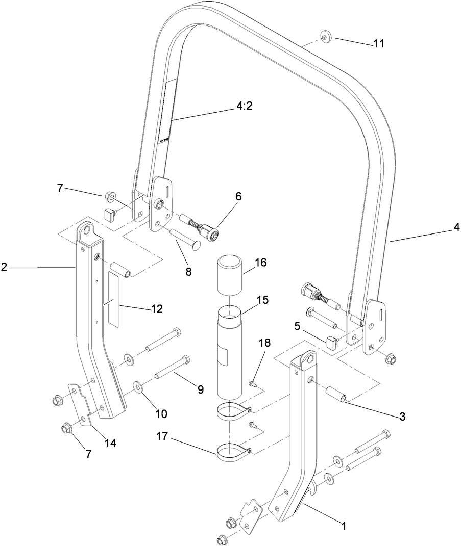 Roll-Over Protection System Assembly Diagram and Parts List for 74960CP (311000001-311999999)(2011) Toro Lawn Mower