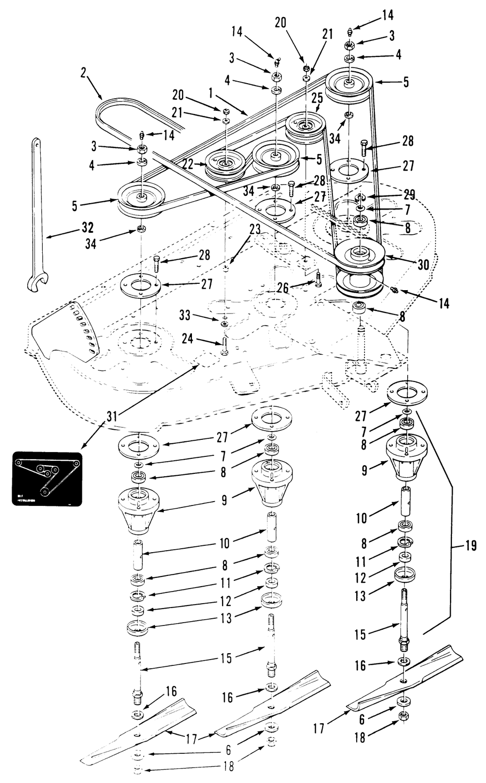 Spindle & Blade Assembly Diagram and Parts List for R5-42RY01 1000001 - 1999999 Toro Lawn Mower