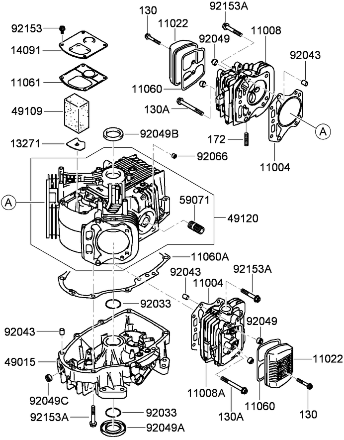 Cylinder And Crankcase Assembly Diagram and Parts List for 74558 (290003001-290999999)(2009) Toro Lawn Mower