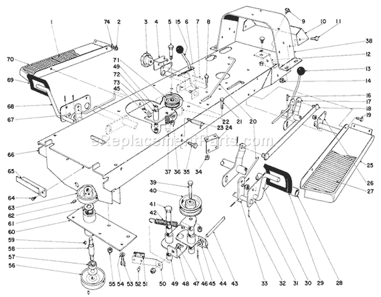 905 And 910 Frame Assembly Diagram and Parts List for 57051 9000001-9999999 - 1969 Toro Lawn Tractor