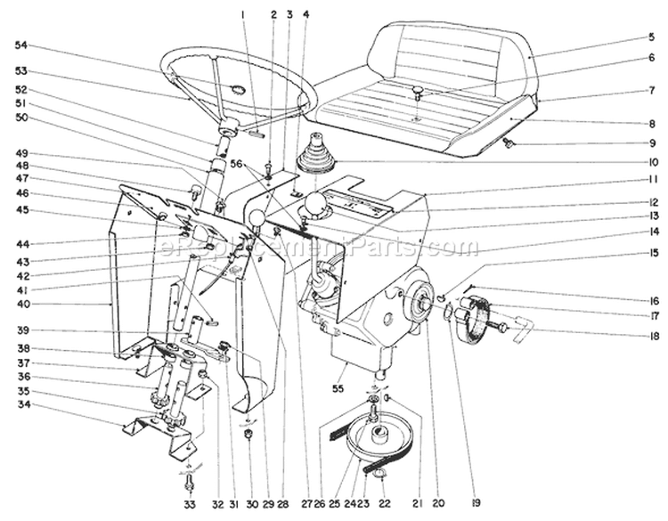 905 And 910 Steering And Transmission Assembly Diagram and Parts List for 57051 9000001-9999999 - 1969 Toro Lawn Tractor