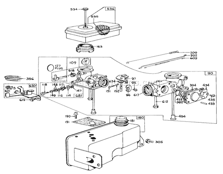 Model 299448 Carburetor Assembly Diagram and Parts List for 57051 9000001-9999999 - 1969 Toro Lawn Tractor