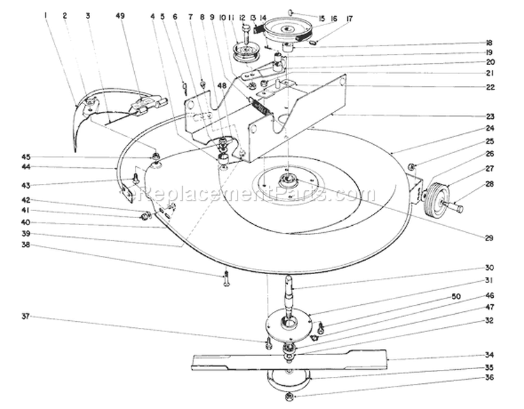 25" Mower Assembly Diagram and Parts List for 57054 0000001-0999999 - 1970 Toro Lawn Tractor
