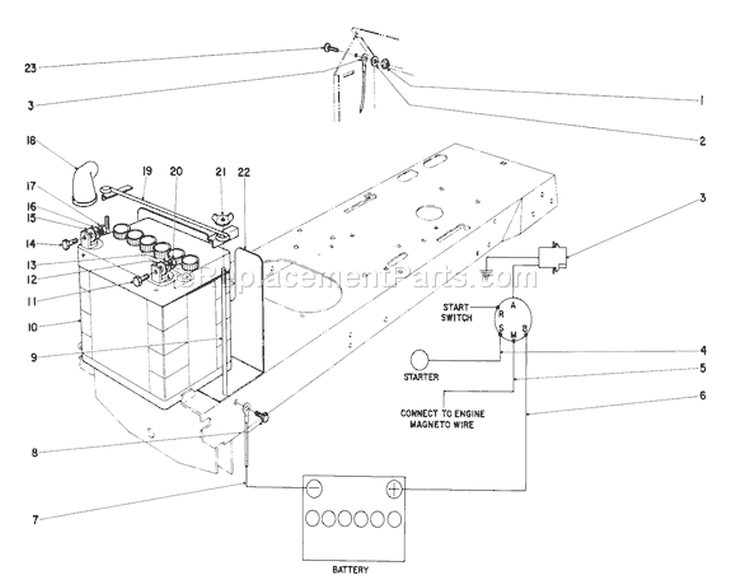 Electrical Diagram (electric Start Only) Diagram and Parts List for 57054 0000001-0999999 - 1970 Toro Lawn Tractor
