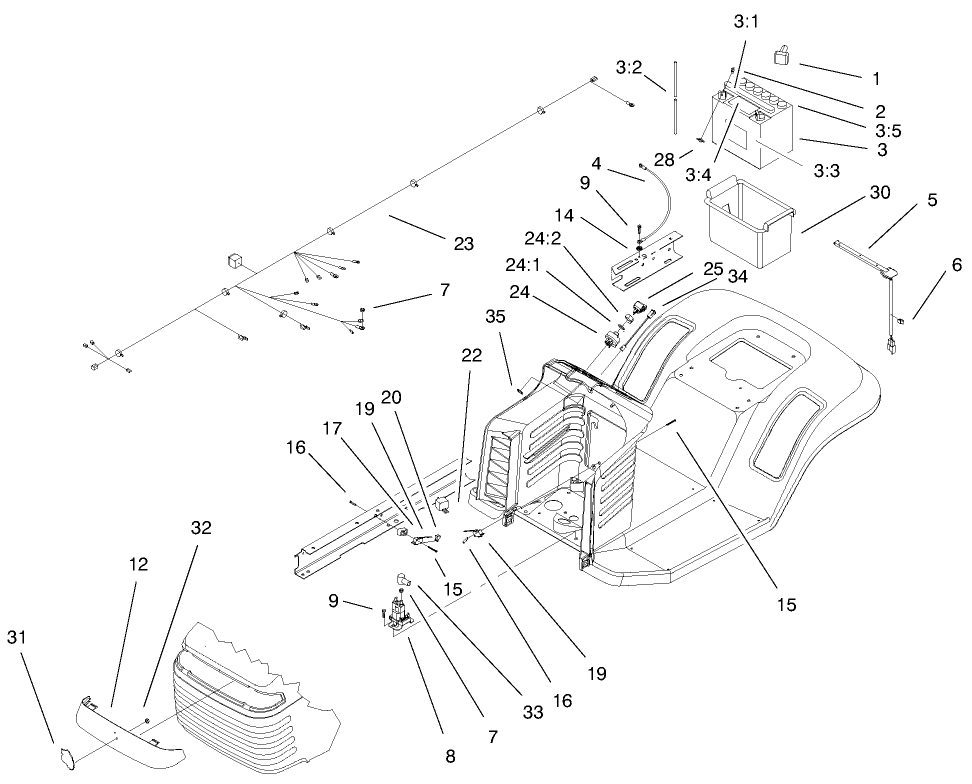 Electrical Assembly Diagram and Parts List for 71240 9900001 - 9999999 Toro Lawn Tractor