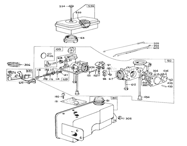 Model 299448 Carburetor Assembly (recoil & Electric) Diagram and Parts List for 57077 1000001-1999999 - 1971 Toro Lawn Mower