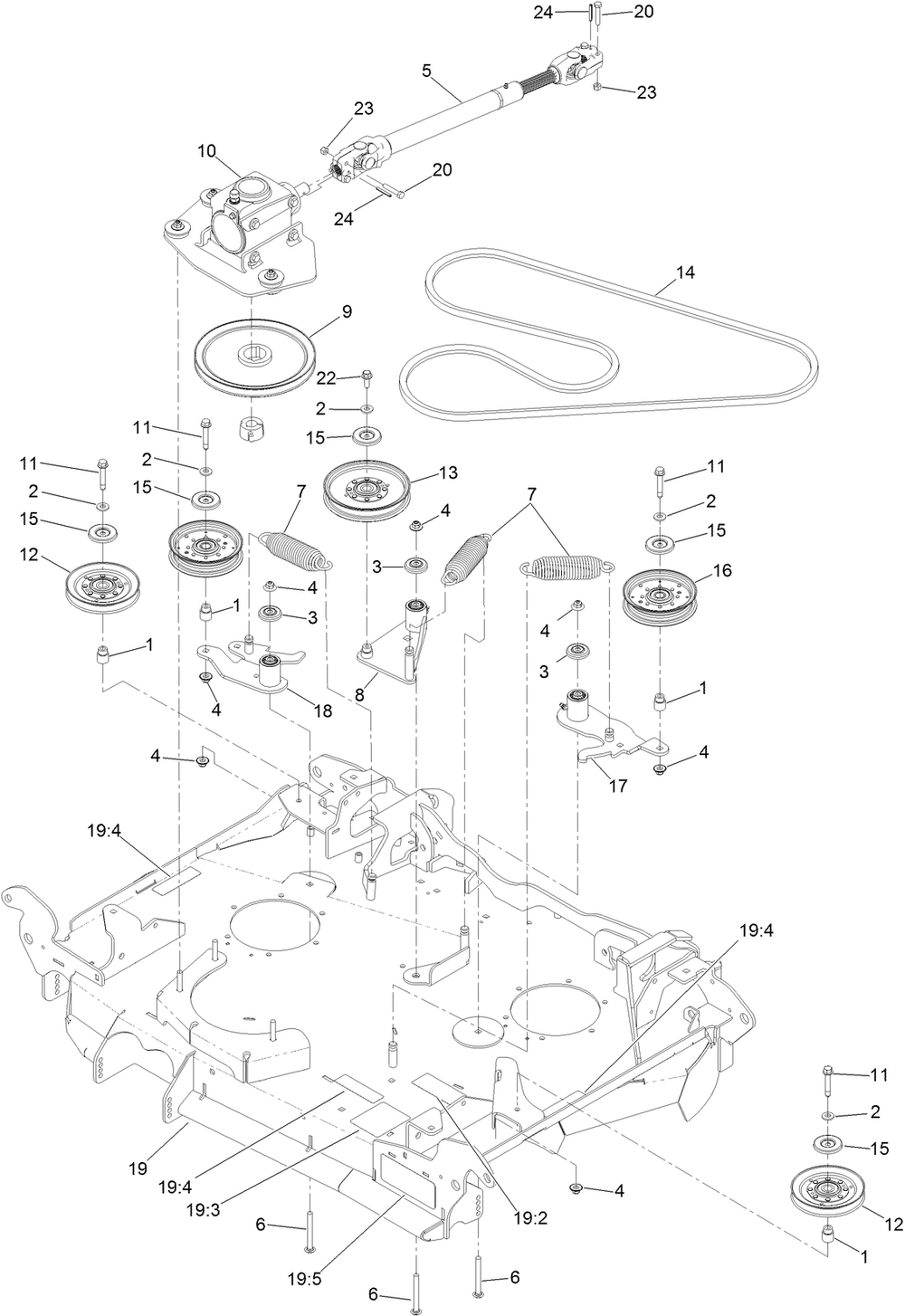 Center Deck Assembly Diagram and Parts List for 74096 403247447-999999999 Toro Lawn Tractor