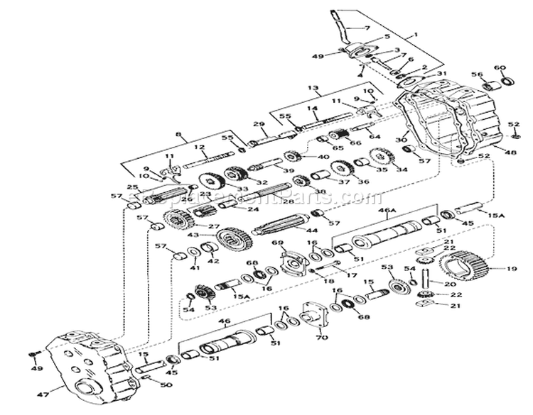 Transmission Parts List Diagram and Parts List for 57201 8000001-8999999 - 1968 Toro Lawn Mower